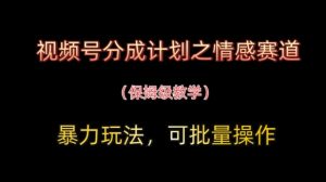视频号分成计划之情感赛道暴力玩法，可批量操作，保姆级教学-第一资源库