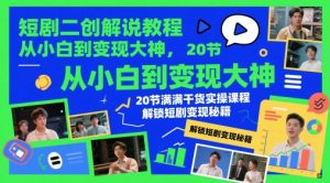 短剧二创解说教程，从小白到变现大神，20节满满干货实操课程，解锁短剧变现秘籍-第一资源库
