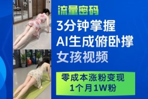 3分钟掌握AI生成俯卧撑女孩视频，零成本涨粉变现，1个月1W粉-第一资源库