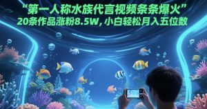 第一人称水族代言视频条条爆火，20条作品涨粉8.5W，小白轻松月入五位数-第一资源库