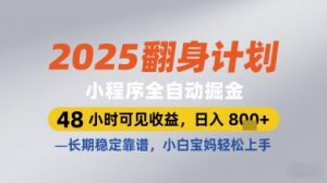 2025翻身计划小程序全自动掘金，48小时可见收益，日入多张+，长期稳定靠谱，小白宝妈轻松上手【揭秘】-第一资源库