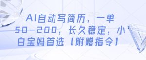 AI自动写简历，一单50-200，长久稳定，小白宝妈首选【附赠指令】-第一资源库