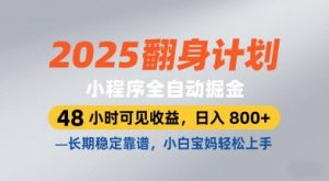 2025翻身计划，小程序全自动掘金，48小时可见收益，日入8张+，长期稳定靠谱，小白宝妈轻松上手【揭秘】-第一资源库