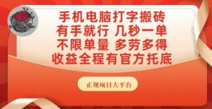 手机电脑打字搬砖，副业可发展主业来做蓝海项目，有手就行，几秒一单，不限单量，多劳多得【揭秘】-第一资源库