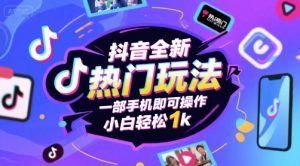 抖音全新热门玩法,一部手机即可操作,小白轻松1k【揭秘】-第一资源库