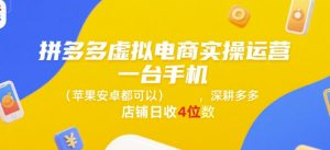 拼多多虚拟电商实操运营,一台手机(苹果安卓都可以),深耕多多店铺日收4位数-第一资源库