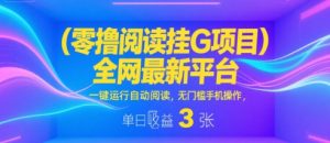 零撸阅读挂G项目，全网最新平台，一键运行自动阅读，无门槛手机操作，单日收益3张【揭秘】-第一资源库