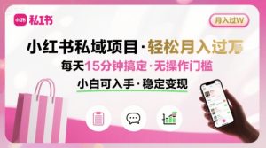 小红书私域项目 月入过W非常轻松 每天15分钟即可搞定，无任何操作门槛，小白可入手-第一资源库