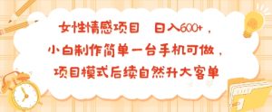 女性情感项目 小白制作简单一台手机可做 项目模式后续自然升大客单 日入6张-第一资源库