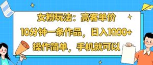 女粉玩法:高客单价,10分钟一条作品,日入1k+操作简单,手机就可以-第一资源库