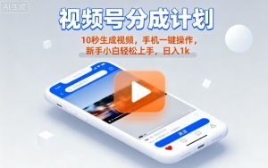 视频号分成计划懒人玩法,10秒生成视频,手机一键操作,新手小白轻松上手,日入1K【揭秘】-第一资源库