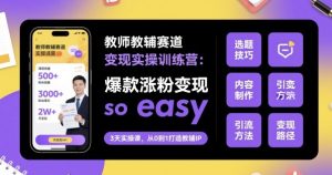 教师教辅赛道变现实操训练营,爆款涨粉变现so easy-第一资源库