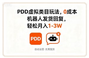 PDD虚拟类目玩法,0成本,机器人发货回复,轻松月入1-3W-第一资源库