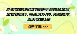 外面收费1980的最新平台撸金项目,全自动运行,每天30分钟,无脑操作,当天收益3张【揭秘】-第一资源库