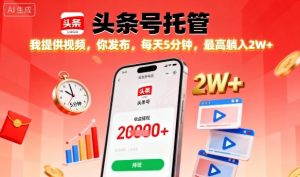 【头条号托管】我提供视频,你发布,每天5分钟,最高躺入2W+【揭秘】-第一资源库