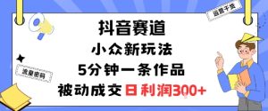抖音赛道：小众新玩法，5分钟一条作品，被动成交，日利润3张-第一资源库