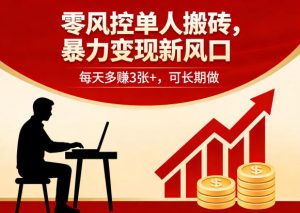 零风控单人搬砖，暴力变现新风口，每天多賺3张+，可长期做【揭秘】-第一资源库