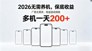 2026年不养机，保底收益，无限广告，收益自动到账，多机一天200+【揭秘】-第一资源库