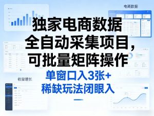 独家电商数据全自动采集项目,可批量矩阵操作,单窗口日入3张+,稀缺玩法闭眼入【揭秘】-第一资源库