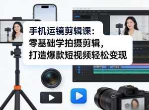 手机运镜剪辑课：零基础学拍摄剪辑，打造爆款短视频轻松变现-第一资源库