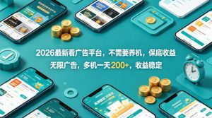 2026最新看广告平台，不需要养机，保底收益，无限广告，多机一天200+，收益稳定【揭秘】-第一资源库