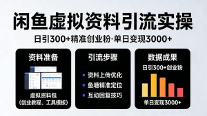 靠闲鱼虚拟资料引流，日引300+精准创业粉，单日变现3k+实操【揭秘】-第一资源库