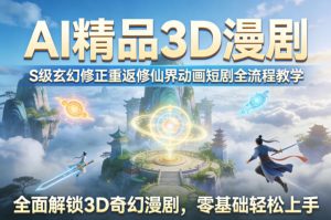 AI精品3D漫剧S级玄幻修正重返修仙界动画短剧全流程教学，全面解锁3D奇幻漫剧，零基础轻松上手-第一资源库