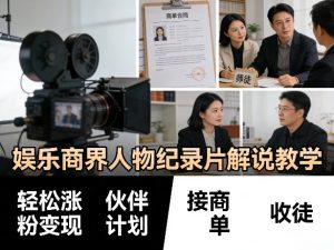 娱乐商界人物纪录片解说教学，轻松涨粉变现，伙伴计划，接商单，收徒等-第一资源库