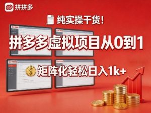 纯实操干货!拼多多虚拟项目从0到1,矩阵化轻松日入1k+【揭秘】-第一资源库
