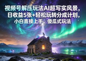 视频号解压玩法AI超写实风景,日收益5张+轻松玩转分成计划,小白直接上手,傻瓜式玩法-第一资源库