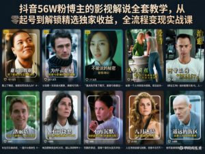 抖音56W粉博主的影视解说全套教学,从零起号到解锁精选独家收益,全流程变现实战课-第一资源库