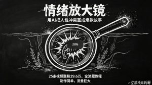 AI制作“情绪放大镜“视频，25条视频涨粉29.6W粉，流量巨大，制作简单，全流程教程-第一资源库